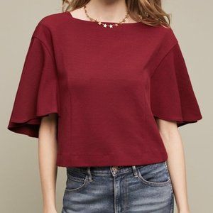 Anthropologie Cropped Viv Burgundy Top - Sz XS